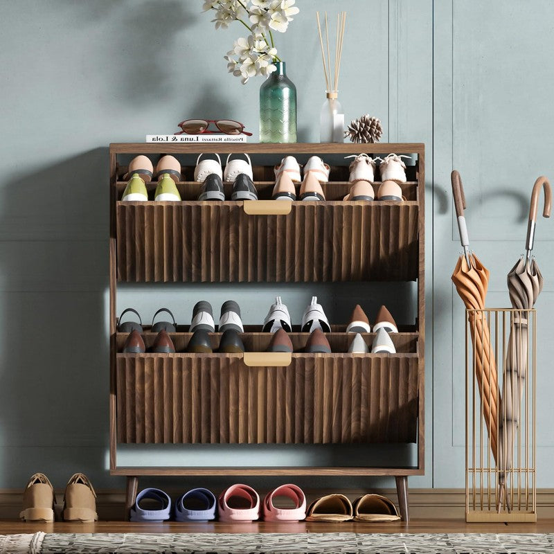 Shoe Cabinet Storage, Modern Freestanding Organize Walnut - front view