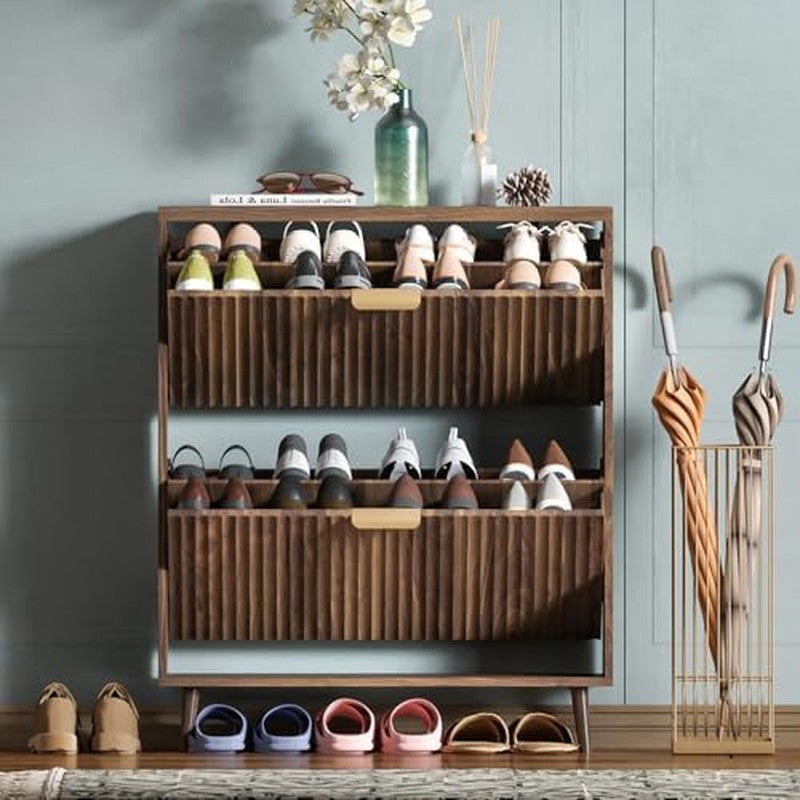 Shoe Cabinet Storage, Modern Freestanding Organize Walnut - side angle