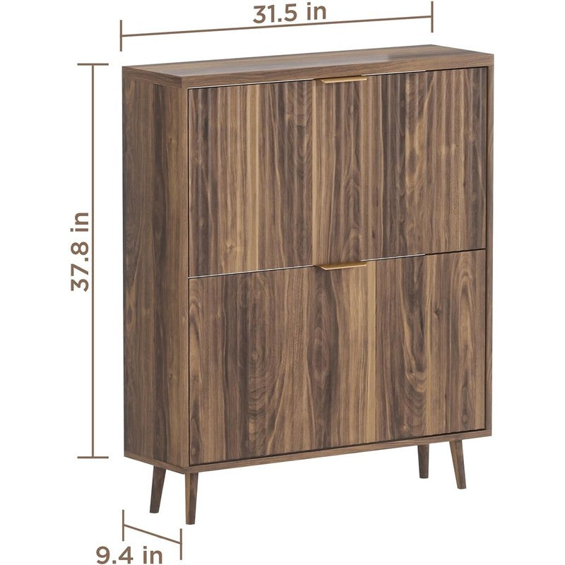 Shoe Cabinet Storage, Modern Freestanding Organize Walnut - detail close-up