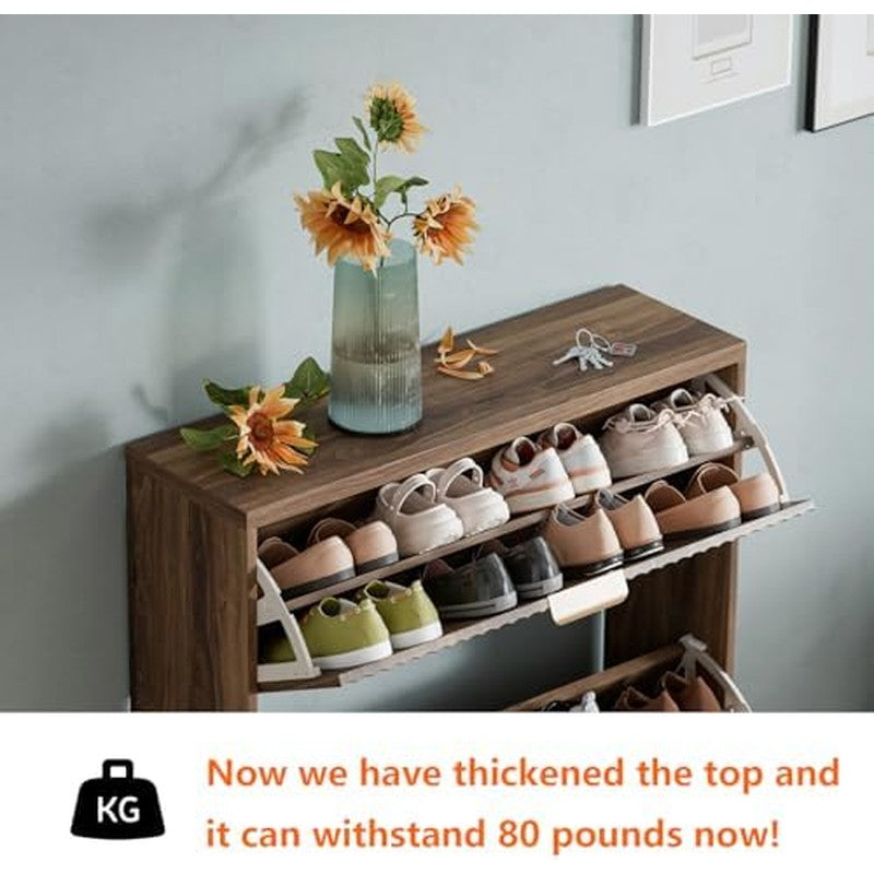 Shoe Cabinet Storage, Modern Freestanding Organize Walnut - back view