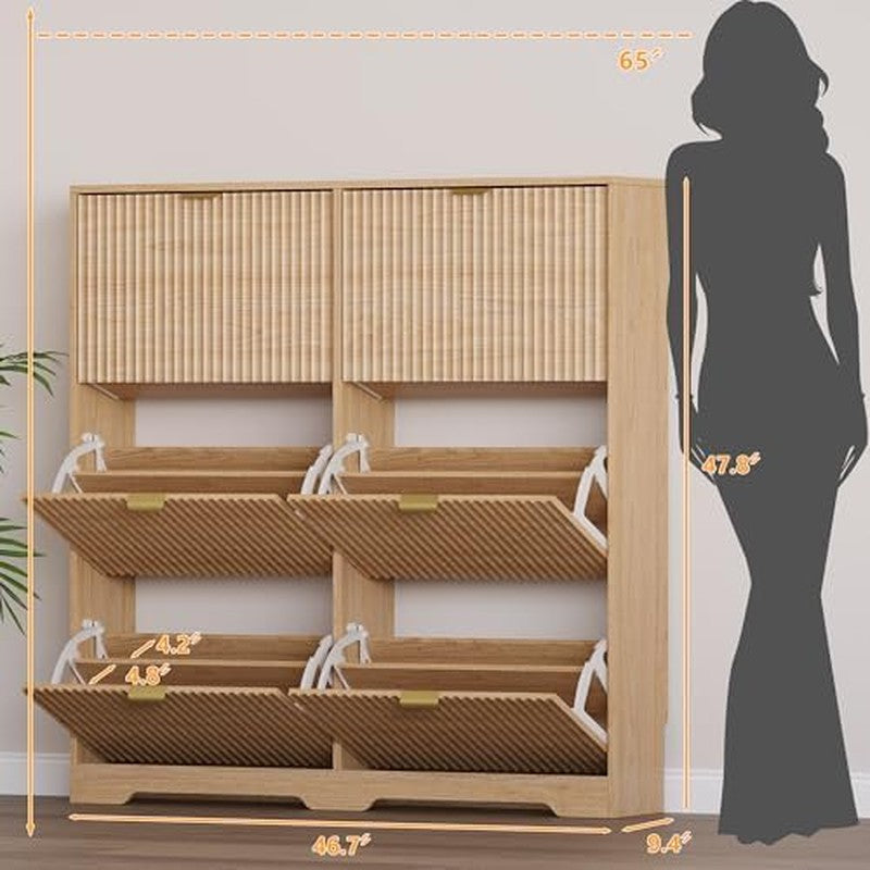 Large Shoe Cabinet for Entryway, Tall Narrow Shoe  Natural Oak - in use