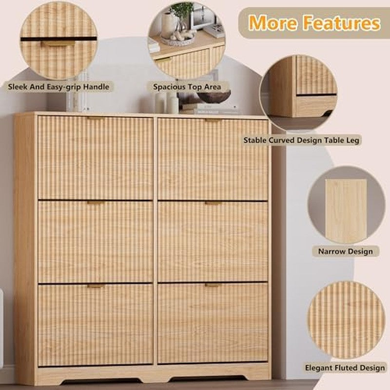 Large Shoe Cabinet for Entryway, Tall Narrow Shoe  Natural Oak - color detail