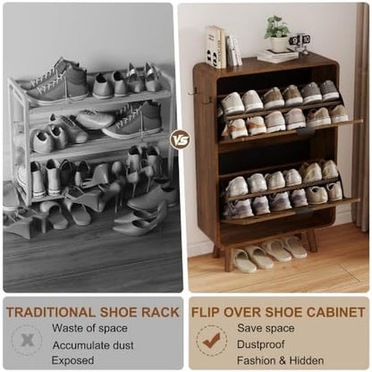 Fluted Shoe Cabinet for Entryway with 2 Flip Drawe Walnut - packaging