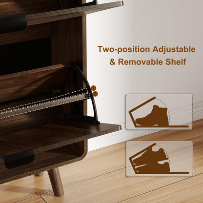 Fluted Shoe Cabinet for Entryway with 2 Flip Drawe Walnut - fabric and fit