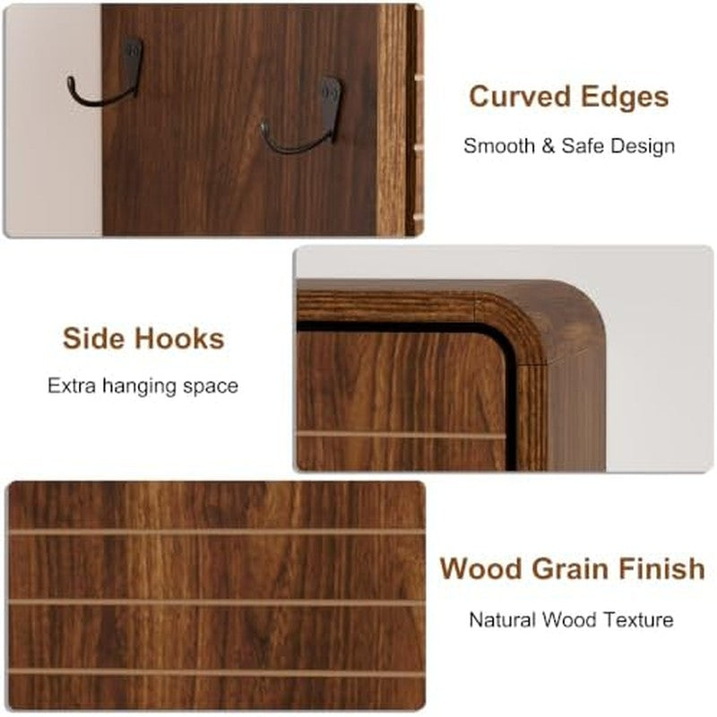 Fluted Shoe Cabinet for Entryway with 2 Flip Drawe Walnut - color detail