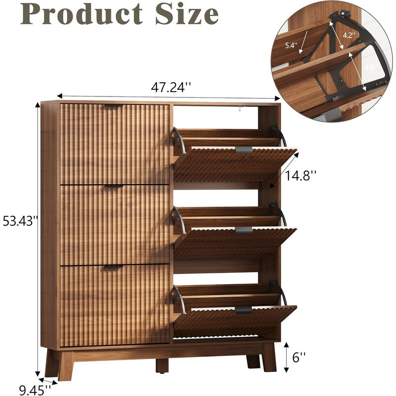 Shoe Cabinet Storage for Entryway with 6 Flip Draw Walnut - detail close-up