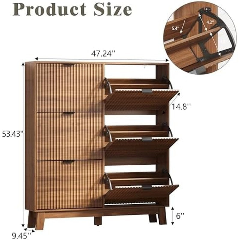 Shoe Cabinet Storage for Entryway with 6 Flip Draw Walnut - in use