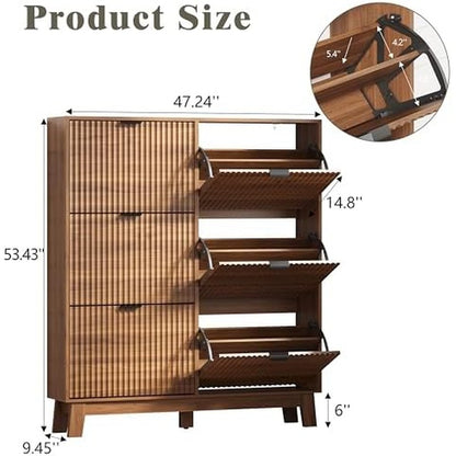 Shoe Cabinet Storage for Entryway with 6 Flip Draw Walnut - in use