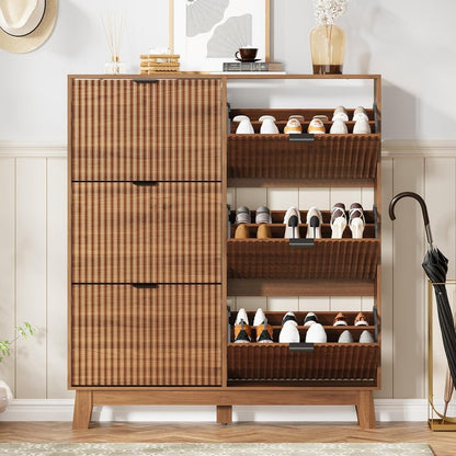 Shoe Cabinet Storage for Entryway with 6 Flip Draw Walnut - fabric and fit