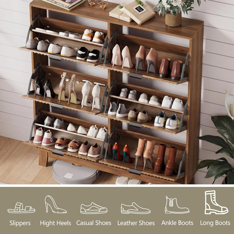 Shoe Cabinet Storage for Entryway with 6 Flip Draw Walnut - top view
