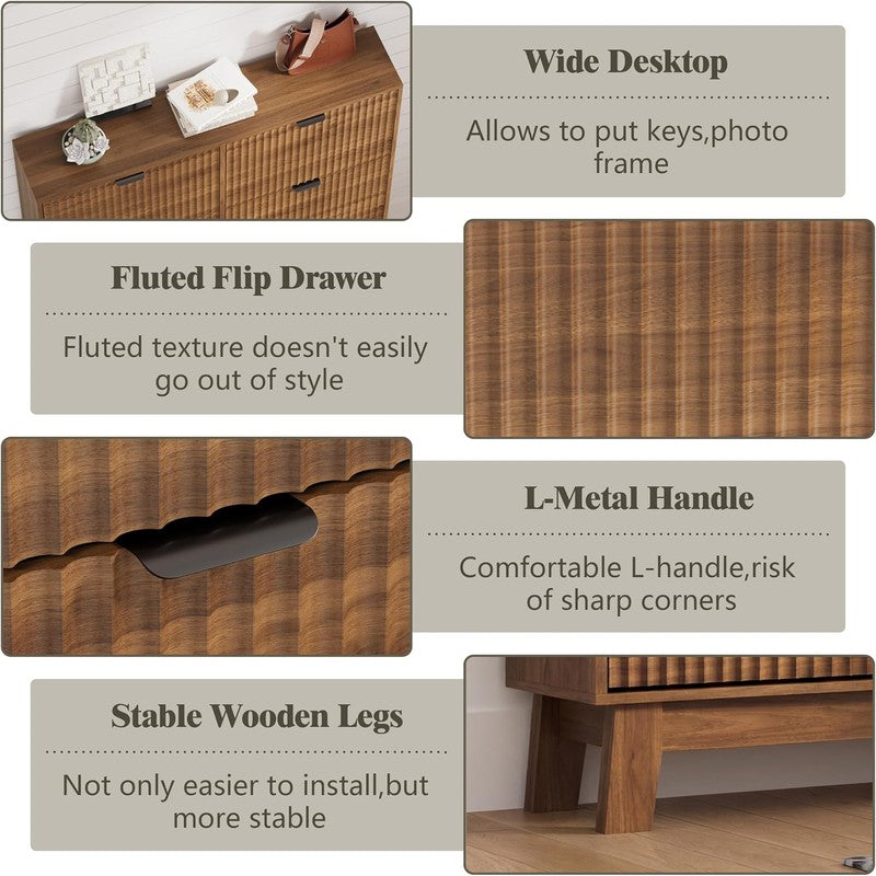Shoe Cabinet Storage for Entryway with 6 Flip Draw Walnut - lifestyle look